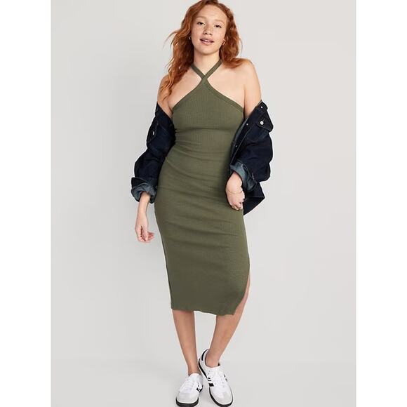 Old Navy Rib Knit Halter Midi Dress in Alpine Tundra NWT Size Large - Picture 1 of 5